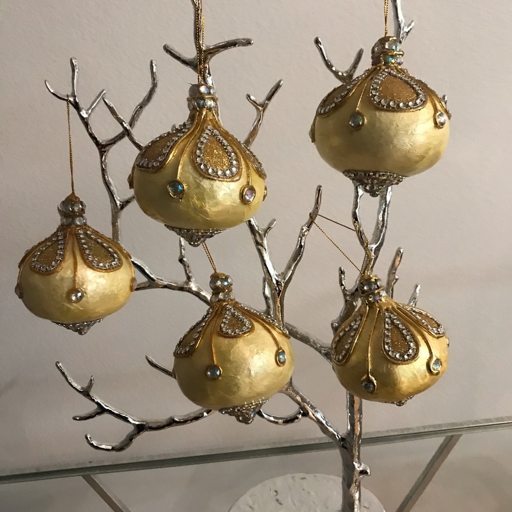 Pastel Capiz Yellow/Gold Jeweled Ornaments/Decor